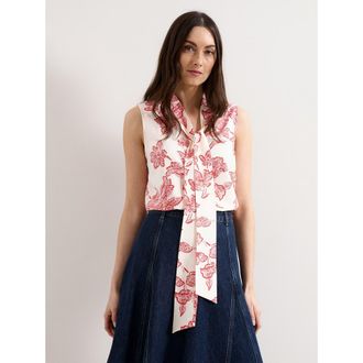 Phase Eight Junie Tie Neck Sleeveless Blouse in Red at Nordstrom, Size 14