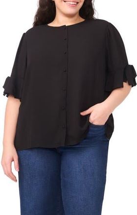 CeCe by Cynthia Steffe Ruffle Short Sleeve Shirt in Rich Black at Nordstrom Rack, Size 2 X