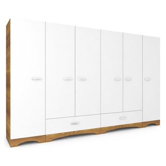 Dmora Armario Grande Madruzzo, Guarda Ropa Dormitorio 10 Estantes, 2 Cajones, Perchero, 243x181h Cm Blanco