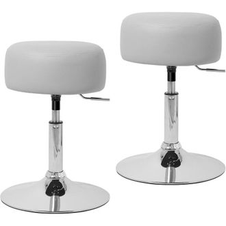 ML Design ML-Design Set 2 Sgabelli Rotondi &Oslash;33 cm Altezza Regolabile con Leva 52-65 cm Senza Schienale Girevoli Sedie da Bar Trucco Multiuso in Acciaio Cromato
