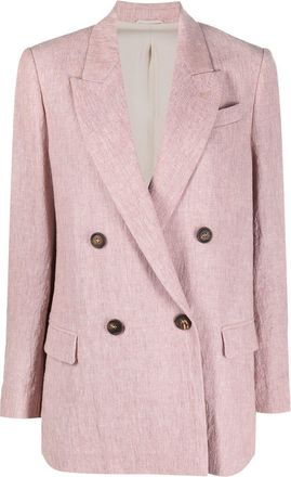 Brunello Cucinelli double-breasted linen blazer - women - Linen/Flax/Acetate/Silk/Cupro/Eco Brass - 42 - Pink
