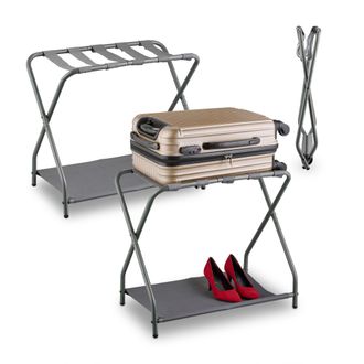 Relaxdays Relaxdays Soporte De Maletas, Set 2, Plegable, 58x66x38 Cm, Portamaletas Con Balda, Hotel, Acero, Reposa Equipaje, Gris