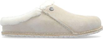 Birkenstock faux-fur trim slippers - men - Suede/Recycled Shearling/Rubber - 42 Regular - Neutrals