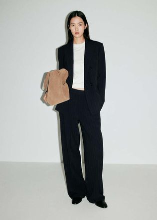 Mango Pantaloni pinces gessati navy - Donna - 36 - MANGO