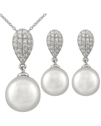 Splendid Pearls Silver 8Mm Pearl Cz Set