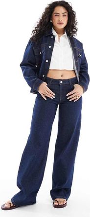 Pieces Selma wide leg jeans in dark blue denim - part of a set-Navy