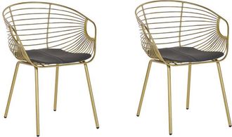 Beliani Beliani - Conjunto De 2 Sillas De Comedor Dise&ntilde;o De Metal Dorado Piel Sint&eacute;tica Coj&iacute;n De Asiento Negro Glamour Industrial Moderno Hoback