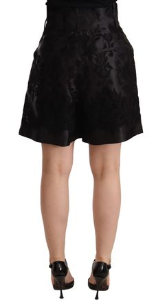 Dolce & Gabbana Womens Black Floral Brocade High Waist Mini Shorts Silk