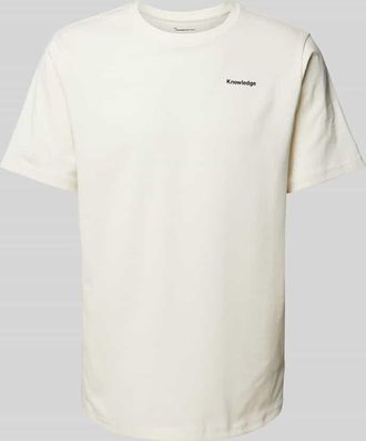 Knowledge Cotton Apparel Regular Fit T-Shirt mit Label-Print in Offwhite, Gr&ouml;&szlig;e XXL