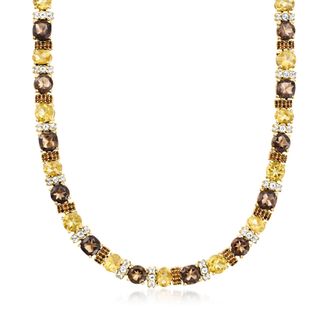 Ross-Simons Tiger Eye and Multicolored Quartz Necklace With White Topaz in 18kt Gold Over Sterling