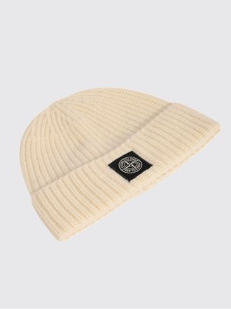 Stone Island Ribbed Virgin Wool Beanie Hat with Compass Logo