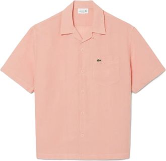 Lacoste Short-Sleeved Button-Up Shirt with Camp Collar