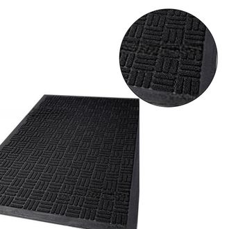 OEM Felpudo Dom&eacute;stico A Rayas Fabricado En Fibra De Polipropileno, Color Negro