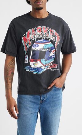 Market Racing Helmet Graphic T-Shirt in Black at Nordstrom, Size Xx-Large