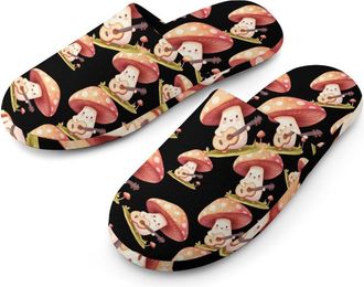 Generic Mushroom Playing Guitar Mens Cotton Slippers Memory Foam Comfort House Shoes Winter Indoor Slipper for Hotel Casa Spa