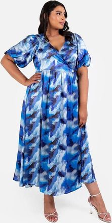 Lovedrobe Womens V-Neck Short Sleeve Wrap Dress - Blue - Size: 18