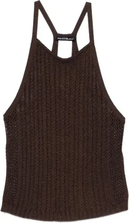 Pennyblack Sleeveless Tops, female, Brown, Size: XS Racer T-neck Knit Top