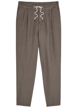 Brunello Cucinelli Drawstring Tapered-leg Linen Trousers - Brown - 48 (IT48 / M)