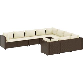 vidaXL Set De Sof&aacute;s De Jard&iacute;n 10 Pzas Y Cojines Rat&aacute;n Sint&eacute;tico Marr&oacute;n Vidaxl