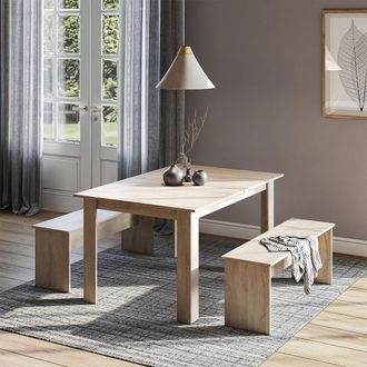 Vicco Set De Mesa De Comedor Sentio, Sonoma, 90 X 140 Cm Con 2 Bancos