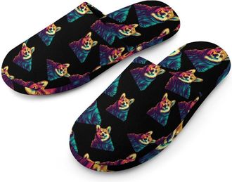 Generic Corgi Dog Wearing Hoodie Mens Cotton Slippers Memory Foam Comfort House Shoes Winter Indoor Slipper for Hotel Casa Spa