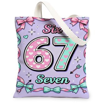 Generic Playful Hearts Canvas Tote Bags, Cute Bow Pattern Reusable Grocery Bags, Lightweight Washable Shoulder Strap Canvas for Sho, Violet, 13x15 Inch