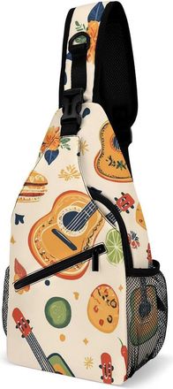 Generic Guitar Cactus Burger Unisex Shoulder Bags Casual Crossbody Chest Bag Sling Backpack for Hiking Cycling Travel