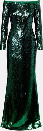 Elie Saab Abito lungo con scollo bardot con paillettes