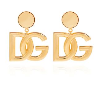 Dolce & Gabbana Accessoires, Dames, Geel, ONE Size, Logo-vormige clip-on oorbellen