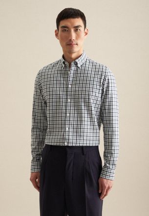 Seidensticker Flanellhemd SEIDENSTICKER Slim, Herren, Gr. XL (44), normale &Auml;rmell&auml;ngen, gr&uuml;n (sage gr&uuml;n), 100% Baumwolle, kariert, slim fit, 2-Knopf-Manschette, Hem