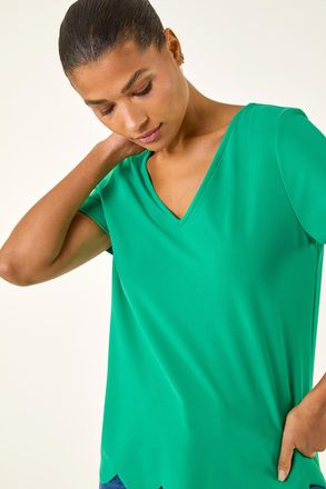 Roman Scalloped Hem V-Neck T-Shirt