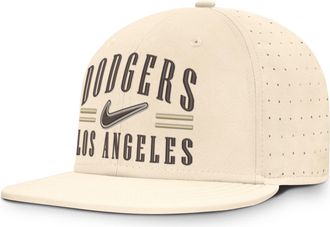 Nike Los Angeles Dodgers True Nike Mens AeroBill MLB Fitted Hat in White | NB540GONLD-K6Q