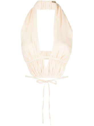 Cult Gaia Top crop Miriam a quadretti - Toni neutri