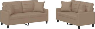 vidaXL Vidaxl - Juego De Sof&aacute;s Con Cojines 2 Piezas Cuero Sint&eacute;tico Capuchino