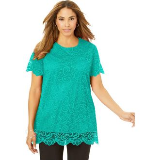 Jessica London Stretch Lace Tunic in Aqua Sea at Nordstrom, Size 24