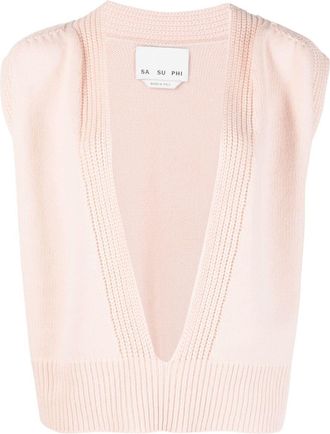 SA SU PHI plunging V-neck cashmere top - women - Cashmere - 40 - Pink