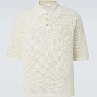 Commas Open-knit cotton-blend polo sweater