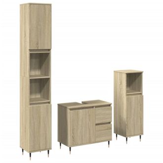 Berkfield Home 3 Piece Bathroom Furniture Set Sonoma Oak Engineered Wood in Light Brown