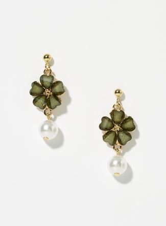 Simons Womens Flower and pearl earrings