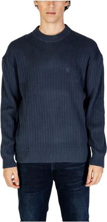 Calvin Klein Jeans Round-neck Knitwear, male, Blue, Size: 2XL Mens Knitwear Collection for Fall/Winter