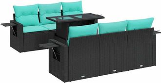 vidaXL Juego Sof&aacute; Jard&iacute;n 7 Piezas Con Cojines Negro Poli Rat&aacute;n Acacia Vidaxl