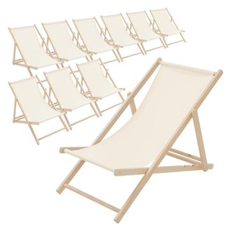 ECD Germany Ecd Germany Juego De 10 Tumbonas Playa Madera De Pino 3 Posiciones De Reclinaci&oacute;n Plegable Silla Tradicional De Sol Para Jard&iacute;n O Balc&oacute;n Beige Imperme