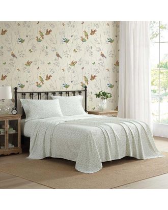 Laura Ashley 400 Thread Count Floral Toile Cotton Sheet Set