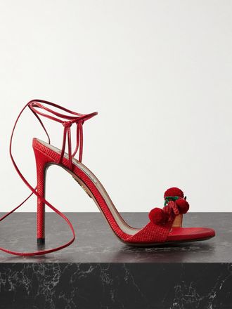 Aquazzura Sandali In Rafia E Pelle Con Decorazioni Chilli 105 - Rosso