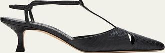 Manolo Blahnik Turgimod Croco T-Strap Pumps