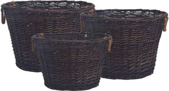 vidaXL Set de cestas apilables para leña 3 uds sauce marrón oscuro Vidaxl