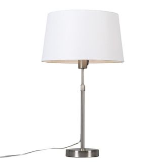 QAZQA Moderno L&aacute;mpara De Mesa De Acero Con Pantalla Blanca De 35 Cm Regulable - Parte Textil /acero Redonda Adecuado Para Led Max. 1 X 60 Watt - Qazqa