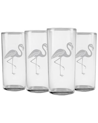SUSQUEHANNA GLASS Set Of 4 Flamingo Slim Hiball Glasses