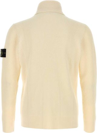Stone Island Mens Virgin Wool Ribbed Turtleneck Beige
