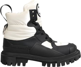 Dolce & Gabbana Black White Padded Lace Up Short Boots Womens Shoes (Pre-Owned)